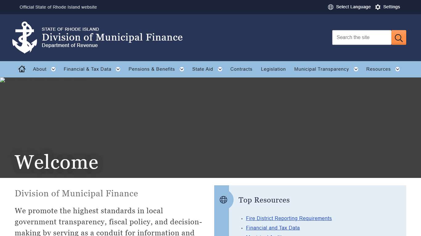 Welcome | RI Division of Municipal Finance